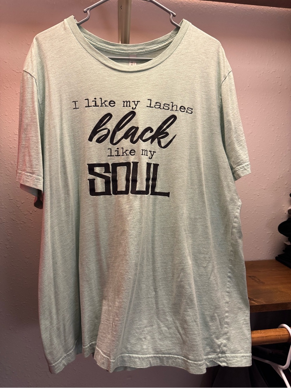 Graphic Tee - Light Mint Green Shirt with Black Text